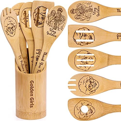 Golden Girls Wooden Cooking Spoons, Golden Girls TV Show Merchandise Gifts, Golden Girls Gifts for Women, The Golden Girls Gifts, 5PCS Bamboo Kitchen Utensils Set, (G01) DDDDXO