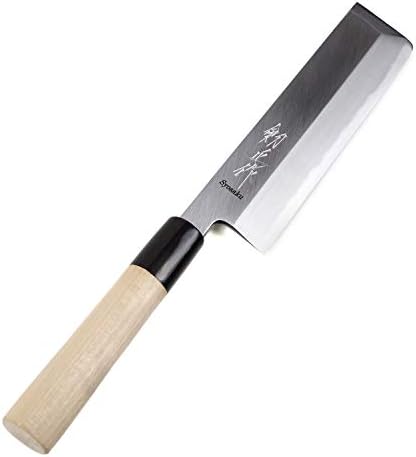 Japanese Sushi Vegetable Chef Knife Shiroko(White Stees) No.2 D-shape Maglolia Wood Handle, Edo Usuba 6.5-inch (165mm) Syosaku