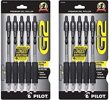 PILOT G2 Retractable Premium Gel Ink Roller Ball Pens Ultra Fine (10 Pack) (10 Pack) Pilot