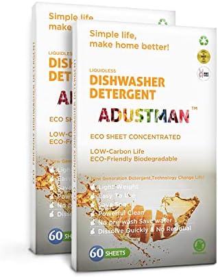 Dishwasher Detergent Sheets Fresh Breeze 120 Loads 2 Pack Liquid-less Convenient Pods Pacs Powder Earth-friendly ADUSTMAN