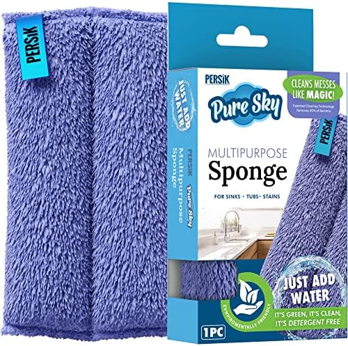 Pure-Sky Ultra Microfiber Cleaning Sponge – 2-in1, Combination for Glass and Multipurpose – JUST ADD Water No Detergents Needed – Use for Windows, Glass, Mirrors, Removing Stains in The Cracks Persik