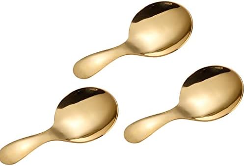 3pcs Stainless Steel Mini Scoop for Canisters with Short Handle, Gold Mini Feed Spoon for Ice Cream Melon Baller, Short Handle Spoon for Tea Sugar Salt Condiments Dessert Jilukibo