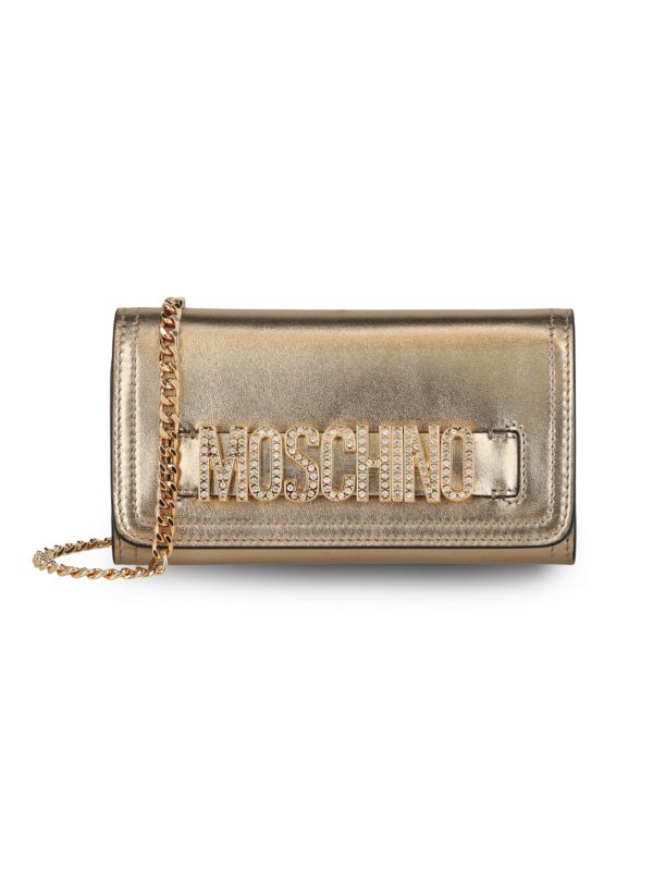 Кроссбоди из кожи с металлическим бликом, 2 кармана и 6 мест для карт Moschino