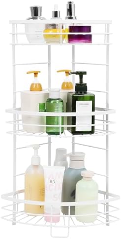 Corner Shower Caddy,3 Tier Shower Organizer Stand,Metal Corner Shelf Baskets for Bathroom,Living Room,Kitchen,Rustproof - White FAGIGY