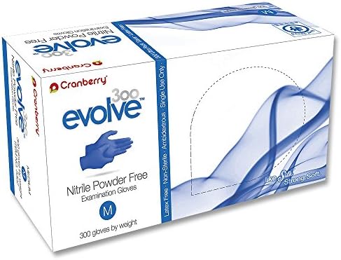 Cranberry USA Evolve Nitrile Powder Free Exam Gloves, 2.0 mil, X-Small, 300 Count, blue Cranberry USA