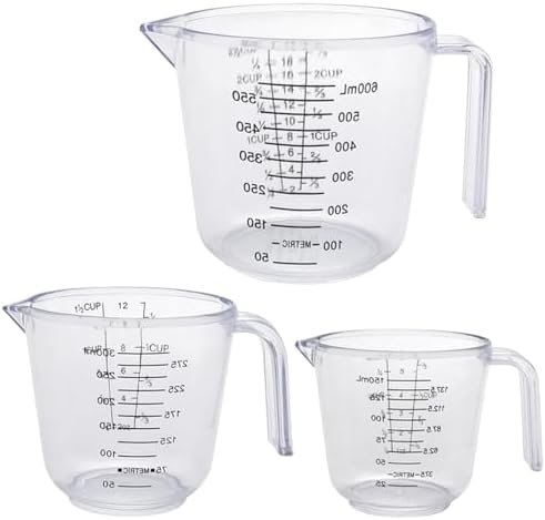 Unbreakable Plastic Measuring Cups (3-Piece Set), Food-Grade Measuring Jugs, 150/300/600ml Capacity, Stackable and Dishwasher-Safe, Great for Oil, Vinegar, Flour, More FEOOWV