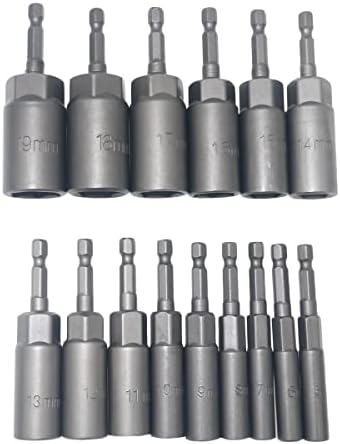 15Pcs Hex Shank Deepened Socket Wrench Nut Driver Power Screw Drill Bits Tools Set 5.5mm~19mm YongXuan