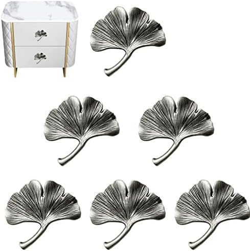 Ginkgo Leaf Drawer Knobs Modern Cabinet Pull Handle for Closet Cupboard Dresser Wardrobe Furniture Home Kitchen Hardware Decoration 6 Pieces (Antique Pewter) LB-LAIBA