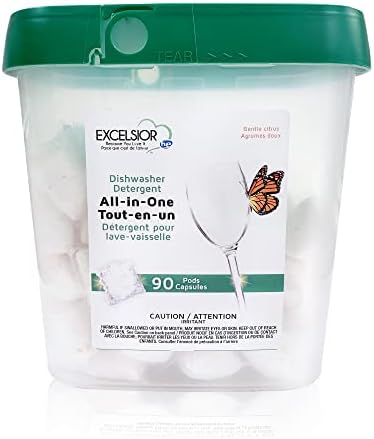 Excelsior HE All-In-One Dishwasher Detergent Pods includes 90 Dishwasher pods with built-in rinse aid for an amazing shine & leaving a gentle citrus scent EXCELSIOR (Because You Love It)