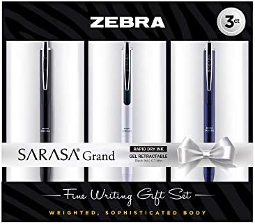 Zebra Pen Sarasa Grand Retractable Gel Pen Gift, White/Black/Navy Barrel, Mediun Point, 0.7mm, Black Ink, 3 Count (Pack of 1) Zebra Pen