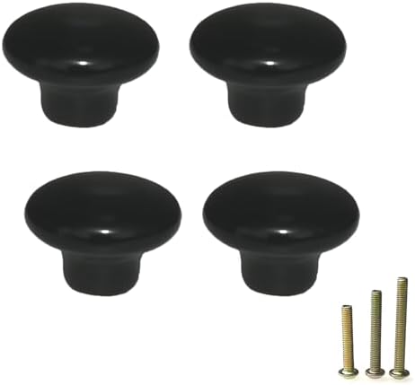 4 Pcs Black Cabinet Knobs Ceramic Drawer Knobs for Dressers Drawers, Retro Round Porcelain Kitchen Cabinets Knobs Pull Handles M Mimhooy