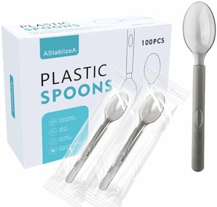 Disposable Teaspoons, Plastic Silverware Individually Wrapped Packs-Spoons For Parties, Weddings, Catering Food Stands, Takeaway Orders & More- Sturdy Single-Use Partyware Plastic Spoons AStablizeA