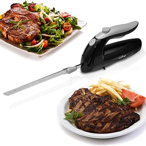 NutriChef Upgraded Premium Electric Knife - 8.9" Carving Knife, Serrated Blades, Lightweight, Ergonomic Design Easy Grip, Easy Blade Removal, Great For Thanksgiving, Meat & Cheese, Black - PKELKN8 NutriChef