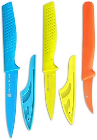 ColorSlice 3 PC Color-Coded Paring Knife Set. 5" Fruit Knife, 3.5" Paring, 3" Bird Beak Hook Peeler Curved Non Stick Dishwasher Safe Knives Sharp Stainless Steel Anti Rust Gourmet Forged