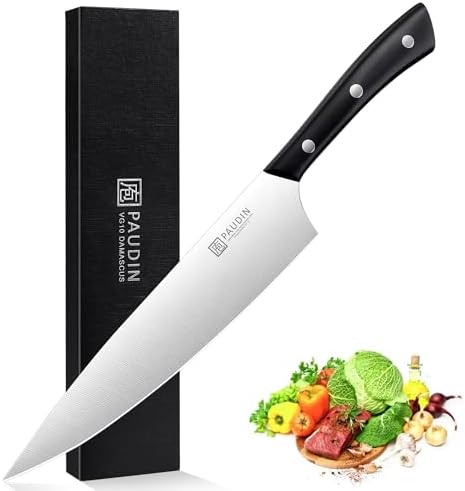 PAUDIN Chef Knife, 8 Inch Kitchen Knife, Ultra Sharp Knife - High Carbon Stainless Steel, Professional Chefs Knife, Ergonomic Handle with Three Rivets, Kitchen Gadgets with Premium Gift Box PAUDIN