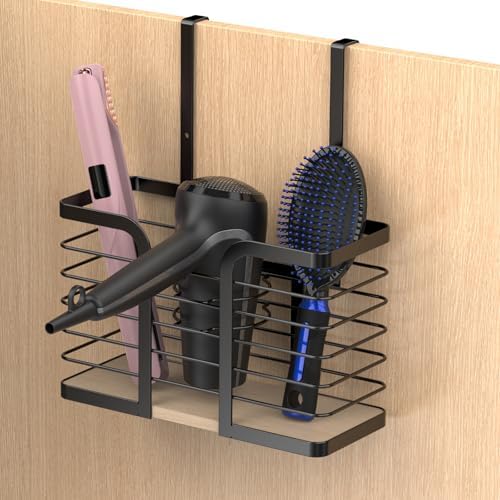 Hair Dryer Holder 3 in 1 Hair Tool Organizer Djustable Height Wall Mounted/Cabinet Door Bathroom Organizer Under Sink for Hair Dryer (Black) JBESUHI