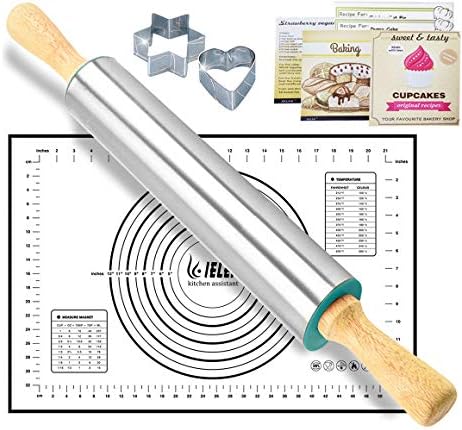 Отличный набор для выпечки: силиконовая раскатка теста 38 см с антипригарным покрытием и силиконовым ковриком для печенья, пиццы и пасты Ielek