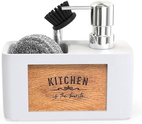 Kitchen Soap Dispenser Set - Soap Dispenser for Kitchen Sink - Dish Soap Dispenser for Kitchen - Dispensador de Jabon de Cocina - Dish Brush with Soap Dispenser - Kitchen Sink Organizer by CHILL HOUSE Chill House