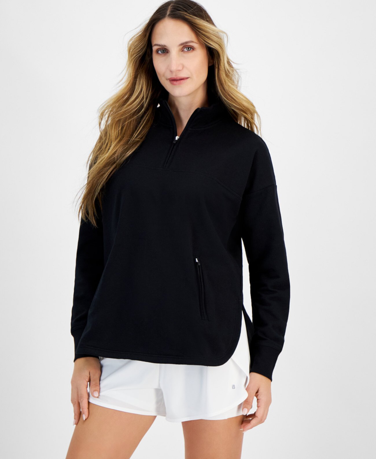 Women's Stand Collar Quarter-Zip Long-Sleeve Top, Created for Macy's ID Ideology