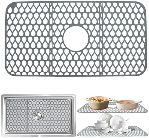 Silicone Sink Protector for Kitchen Sink - 26''x 14'' Folding Non-slip Kitchen Sink Mat Grid with Center Drain,Heat Resistant Sink Liner for Farmhouse Stainless Steel Porcelain Sink FUYAHA