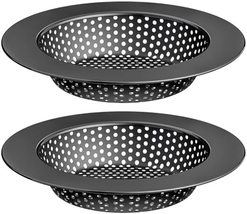 Hontunry Black Kitchen Sink Drain Strainer, Sink Drain Cover, Food Catcher, Large Wide Rim 4.5" Diameter, Stainless Steel, Pack of 2 Huntonry