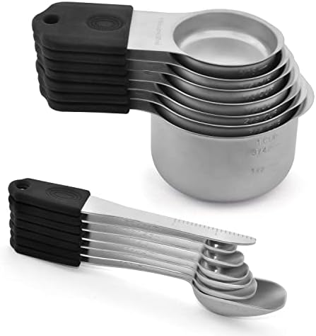 EDELIN Magnetic Measuring Cups and Spoons Set, Stainless Steel 7 cup and 6 spoon with 1 Leveler, 18/8 304 stainless steel (Black 14 sets) EDELIN