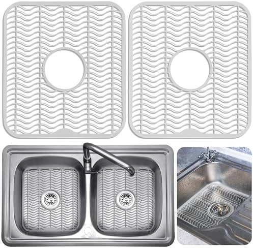 DecorRack Sink Protectors for Kitchen Sink, 12" x 10" Metal Dish Drying Rack for Sink, Sink Grate with Center Drain, Protects from Stains, Scratches, Dishwasher Safe, Standard Size (2 Pack) DecorRack