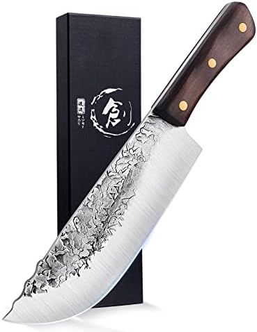 DRAGON RIOT Hand Forged Cleaver Knife Bone Cutting 7 Inch High Carbon Steel Heavy Duty Meat Butcher Knife Full Tang Chef Knife for Kitchen or Restaurant DRAGON RIOT