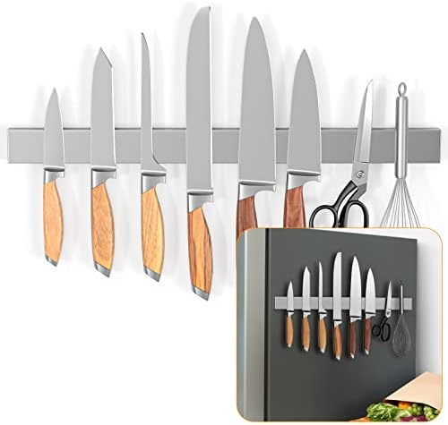 Ninonly 10 Inch Magnetic Knife Holder for Refrigerator, Stainless Steel Double Sided Magnet Knife Strip for Wall, No Drilling Magnetic Knife Rack with Powerful Magnetic Pull Force Fridge Applicable Ninonly