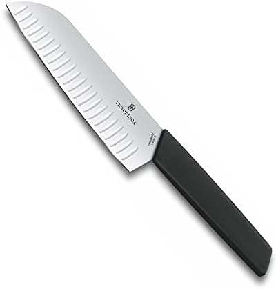 Victorinox Swiss Modern Santoku Knife - Sharp Kitchen Knife for Dicing, Slicing & Mincing - Premium Kitchen Accessories - Black Handle, 7" Victorinox