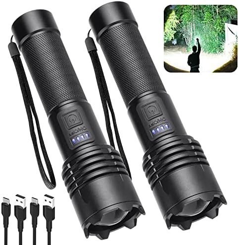 Rechargeable 990000 High Lumens LED Flashlights 2 Pack, Super Bright Flashlight with 3 Modes, IPX6 Waterproof, Powerful Handheld Flash Light for Home Camping Emergency (Black) Alicegirl