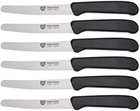 GRÄWE table knives 6 pieces, knife set for cutting, pack of 6 bread knives, breakfast knives with serrated edge on one side, knife 21 cm - Black GRÄWE