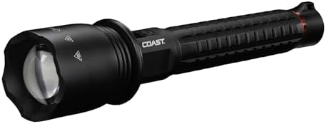 Coast XP40R 8000 Lumen Rechargeable Dual-Power LED Flashlight with POWERiQ™ Real-TIME Display, 5 Light Modes, Ultra View Flood Beam, Push/Pull Focus Coast