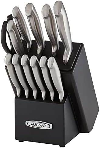 Farberware Self-Sharpening 13-Piece Knife Block Set with EdgeKeeper Technology, High Carbon-Stainless Steel Kitchen Knives, Razor-Sharp Knife Set with Wood Block, Black Farberware