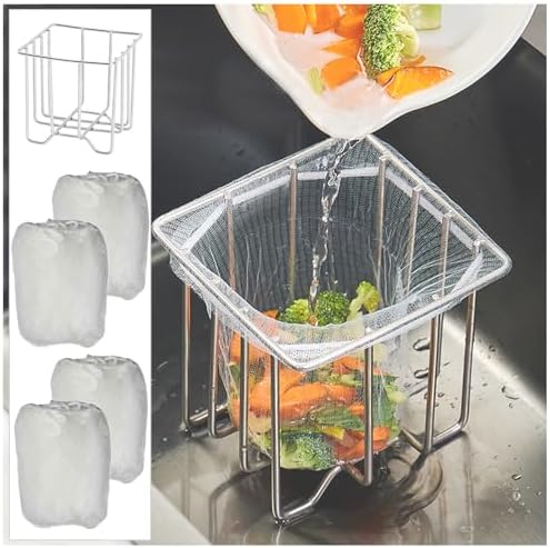 Kitchen Sink Strainer with Sink Basket Holder and 200 Sink Strainer Net Bag, Mesh Sink Strainers for Kitchen Sink Food Catcher, Sink Trash Catcher for Garbage Leftovers etc. (201) ONVIPSTOO