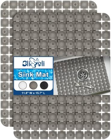 Bligli Sink Mat for Stainless Steel/Ceramic Sinks, 2 Pack 15.7x11.8 inches PVC Sink Protectors for Bottom of Kitchen Sink, Dishes and Glassware drain Mats, Durable and Fast Draining (Black) Bligli