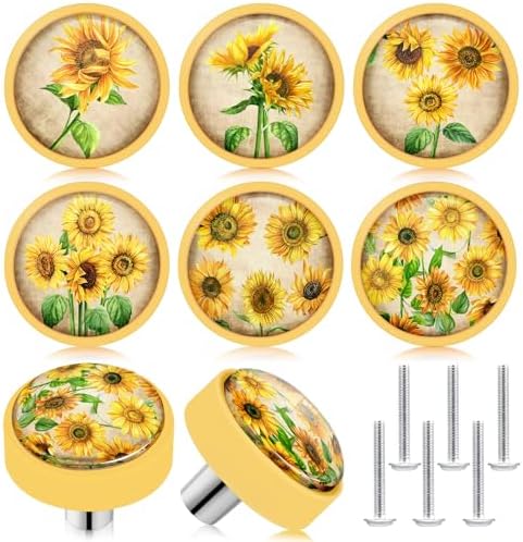 12 Pcs Sunflower Dresser Knobs Soft Rubber Kitchen Cabinet Knob Rustic Sunflower Print Dresser Knobs Drawer Pull Handle Knobs for Kids Home Nursery Dresser Drawer Furniture Cupboard (Flower) Fumete