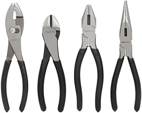 Amazon Basics Pliers Set, Hand Tools for Precision, 4 Count, Black and Silver Amazon Basics