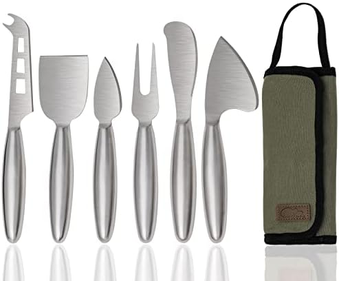 6-Piece Cheese Knife Set, Stainless Steel Cheese Knives for Charcuterie Board for Hard Medium Soft Cheese, Professional Metal Cheese Cutting Knife Cheese Board Accessories with Case Gift Set Esie Houzie