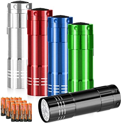 5 Pcs UV Black Light Flashlights Bulk, 9 Led 395-400nm Mini Blacklight Handheld Portable Torch Pet Urine Detector for Bed Bug, Hair, Dog Cat Urine and Stains Batteries Included Yikosam