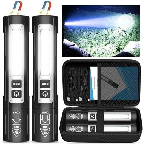 Rechargeable Flashlights High Lumens - 20,000LM Super Bright Small Pocket Magnetic Flashlight, 8 Modes LED Tactical Flash Light, Dual Button Powerful Flashlight for Camping (2, Pure Black) Banral