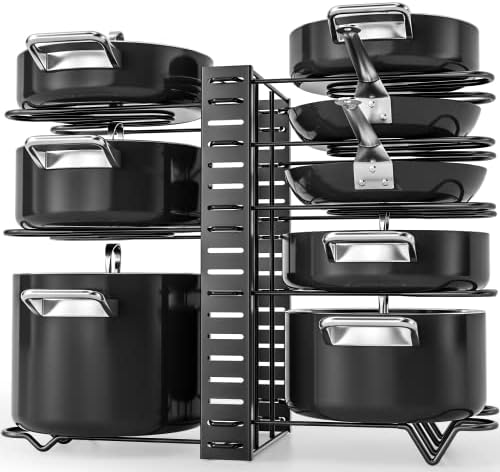 G-TING Pot Rack Organizers, 8 Tiers Pots and Pans Organizer for Kitchen Organization & Storage, Adjustable Pot Lid Holders & Pan Rack for Kitchen, Lid Organizer for Pots and Pans With 3 DIY Methods G-TING