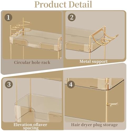 Bathroom Counter Organizer Countertop Storage, Multi Functional Hair Dryer Storage Rack, Makeup Organizer, Cosmetics Skincare Shelf Organizer, Perfume Organizer, Vanity(Gold,2-Tier) SiiMMM