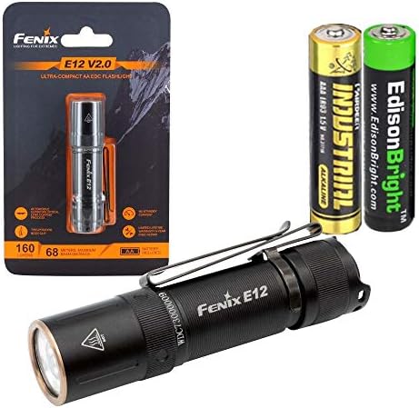 Fenix E12 V2 160 Lumen LED flashlight with EdisonBright AA alkaline battery bundle Fenix