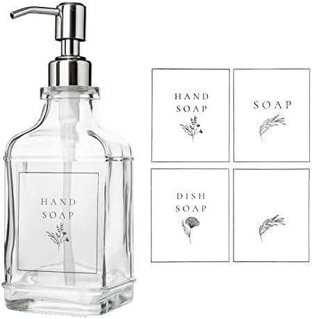 Antique Soap Dispenser Bathroom Kitchen Countertops - Glass Hand Soap Dispenser Bottle for Sink with Stainless Steel Pump Ideal for Liquid Dish Soap, Sanitizer, Lotion, Detergent (18.5 Oz) Florre