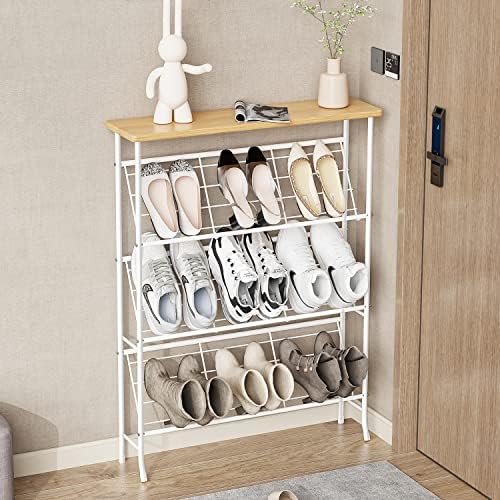 JZM Shoe Rack Storage, Narrow 4 Tier Metal Shoe Storage Shelf, Free Standing Shoe Racks, Space Saving Shoe Rack Organizer for Entryway, Hallway, Bedroom, Living Room(12-16 Pair) JZM