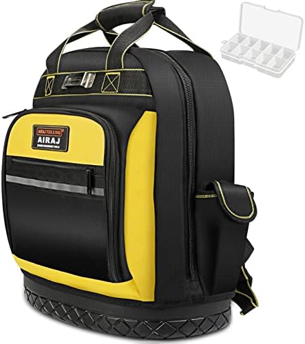 AIRAJ Tool Backpack,Durable Tool Bag Backpack with Molded Hard Waterproof Bottom and Waist Support,Heavy Duty Backpack for storing tools,Tool Backpack Bag for Electricians,Plumbers,Construction Worker Airaj