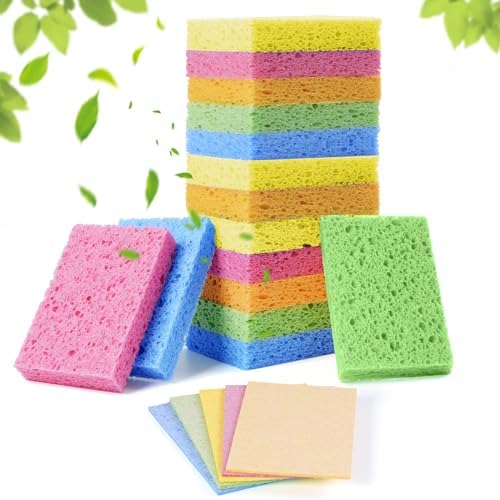 15 Pcs Cellulose Sponges Kitchen, 5 Colors Non-Scratch Colorful Sponges, Biodegradable Compressed Sponges, Large Cellulose Sponge for Kitchen, Bathroom, Cars, Funny Cut-Outs DIY TaShow