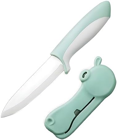 DESIAR Ceramic paring knife 4 inch super sharp ceramic fruit knife, hippo shaped kitchen knife with safety jacket (Green) DESIAR