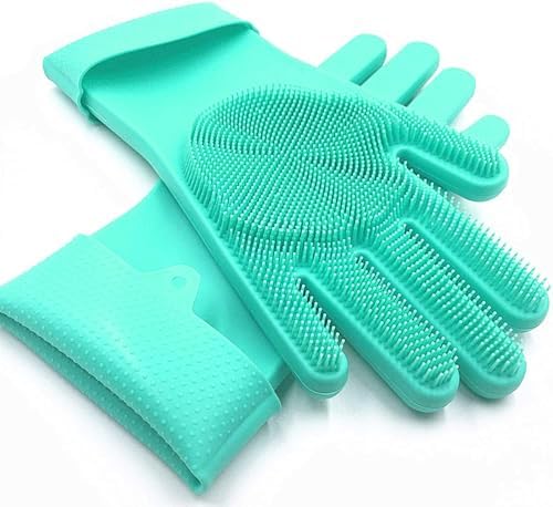 Louis Donné Dishwashing Gloves Dish Scrub Gloves Reusable 100% food grade Silicone Scrubber Gloves high temperature For Dishes Housework Kitchen Pet Grooming Bathroom Cleaning Louis Donné